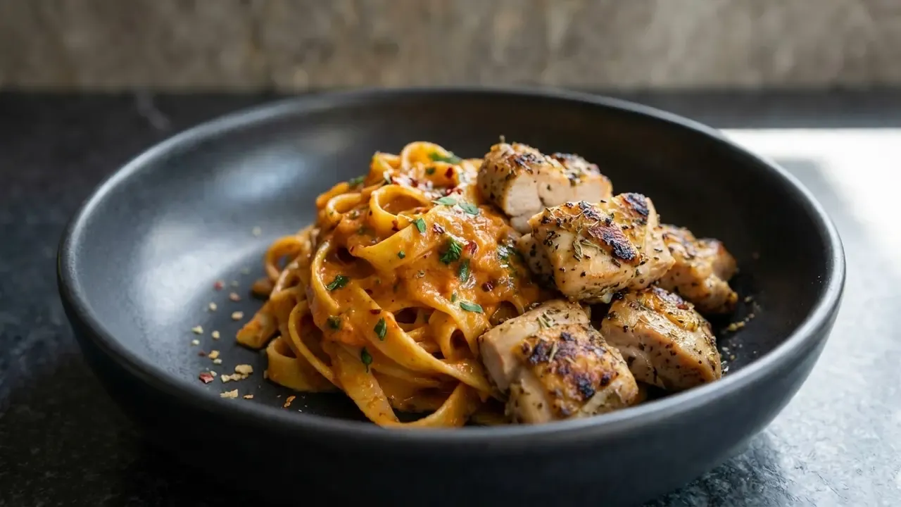High Protein Gegrilltes Hähnchen Alfredo Pasta