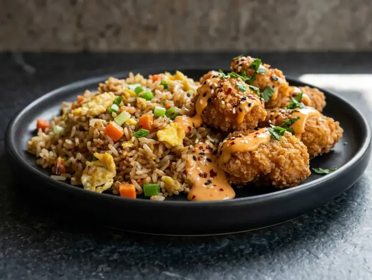 Knuspriger Knoblauch-Hähnchen Fried Rice