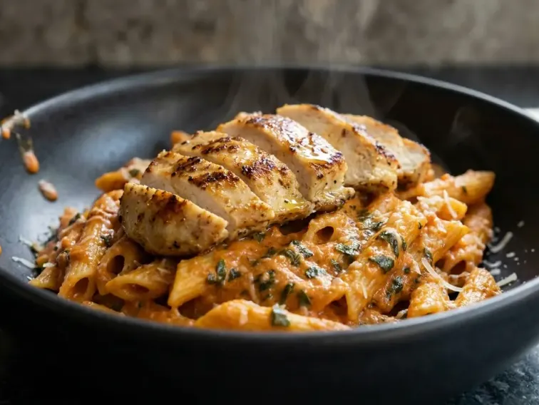 High Protein Knoblauch-Parmesan Hähnchen Pasta
